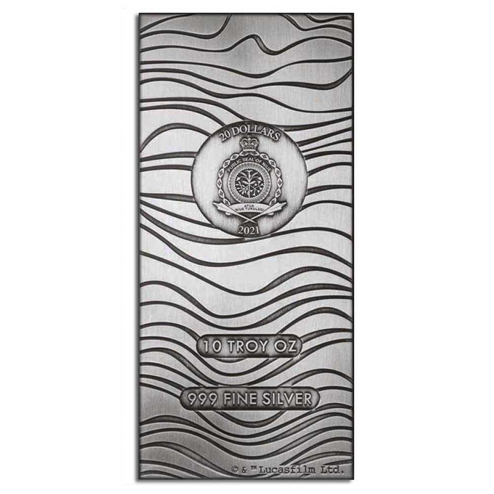2021 Star Wars: The Mandalorian Beskar 10oz Antiqued Silver Coin-Bar rear image