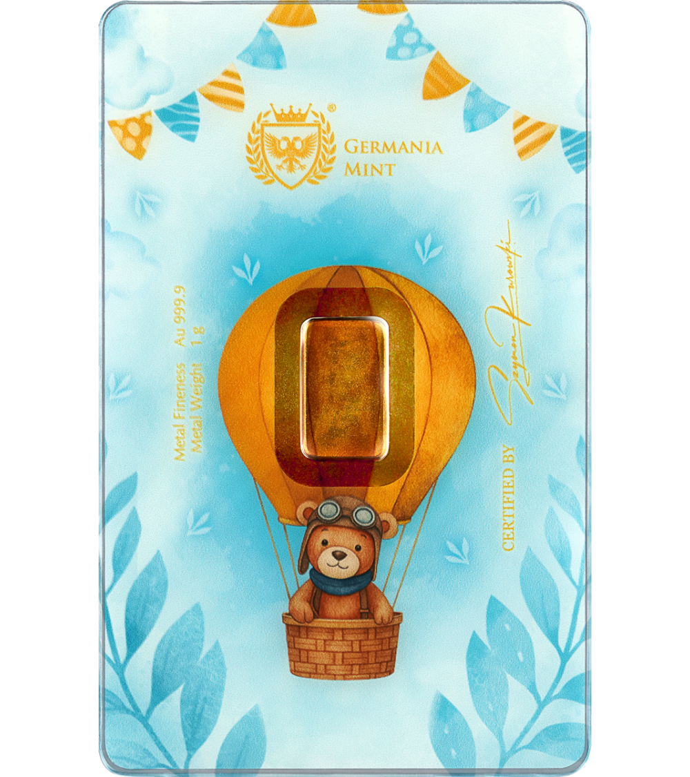 2025 Germania Mint New Born - Boy 1g Gold Safepack Bar rear image