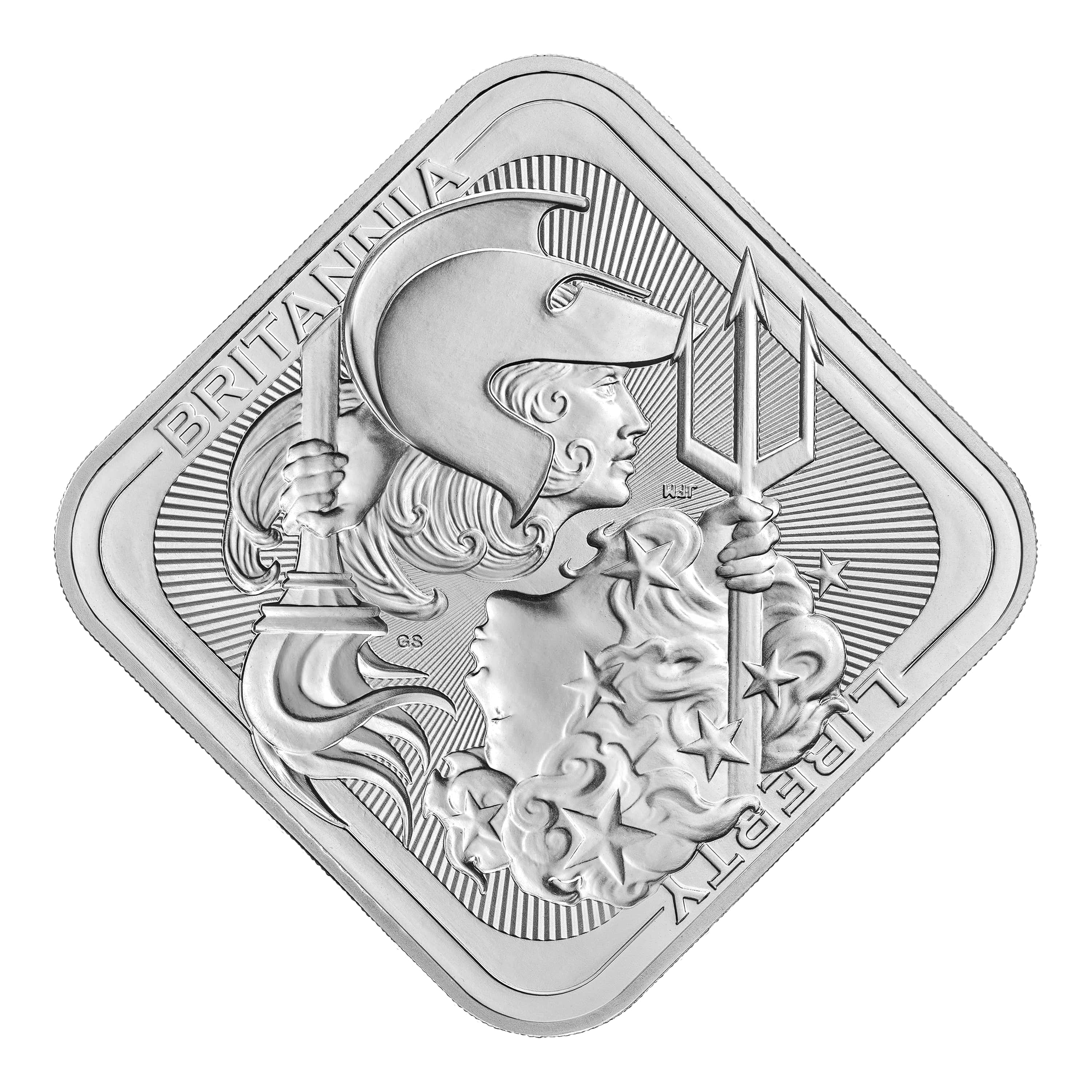 Royal Mint Britannia and Liberty 10oz Silver Bar front image