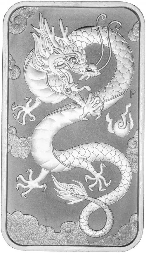 2019 Perth Mint Dragon 1oz Silver Bar front image