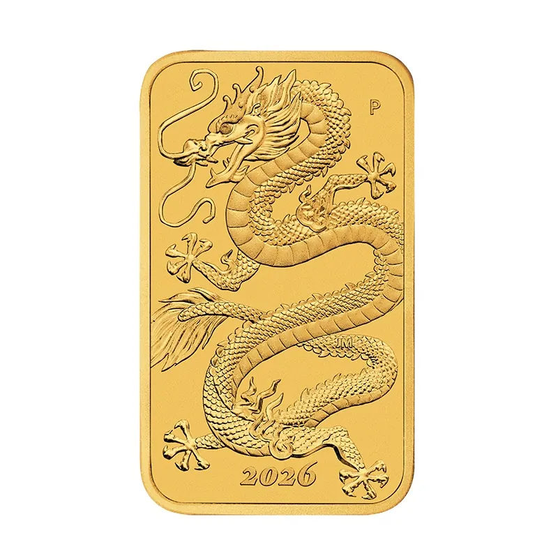 2026 Perth Mint Dragon 1oz Gold Bar front image