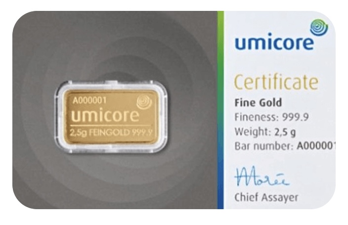 Umicore 2.5g Gold Bar front image