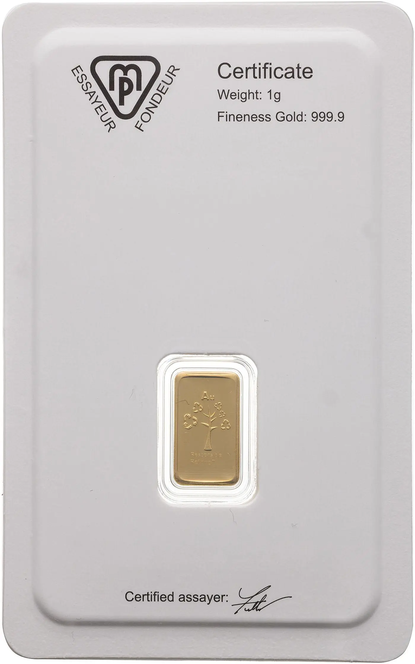 Metalor 1g Gold Bar rear image