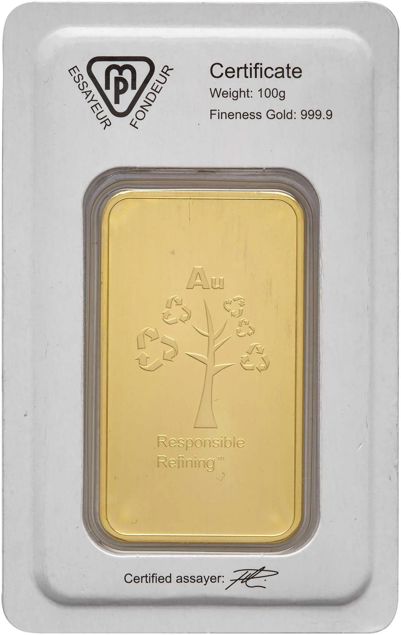 Metalor 100g Gold Bar rear image