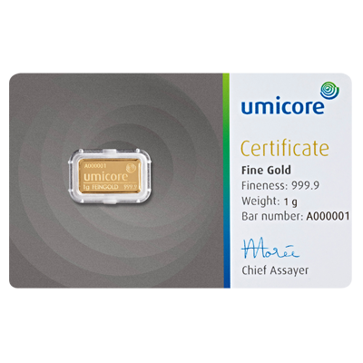 Umicore 1g Gold Bar front image