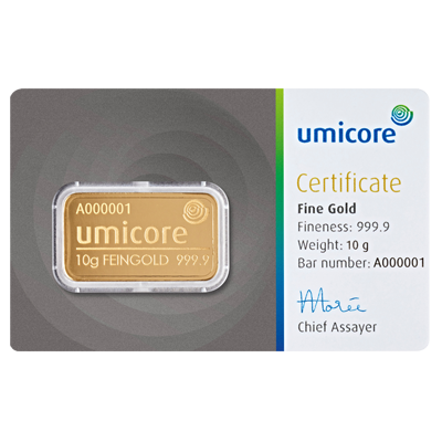 Umicore 10g Gold Bar front image