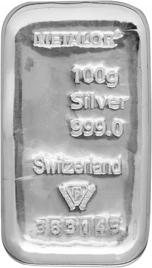 Metalor 100g Silver Bar front image