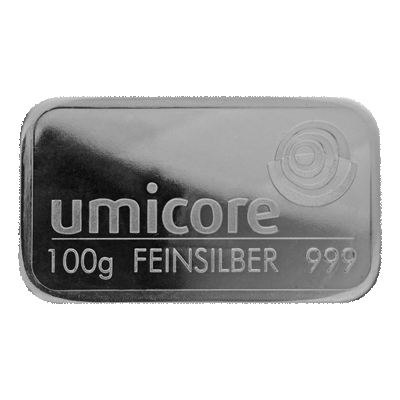 Umicore 100g Silver Bar front image