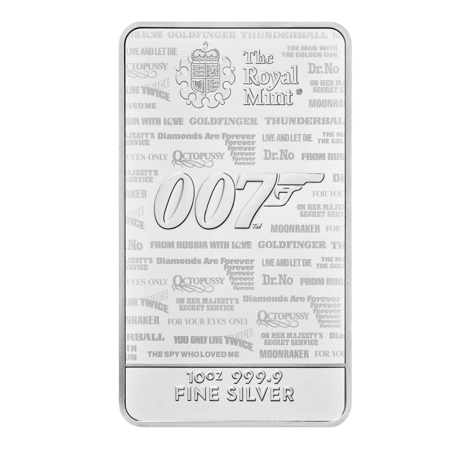 Royal Mint James Bond 10oz Silver Bar rear image