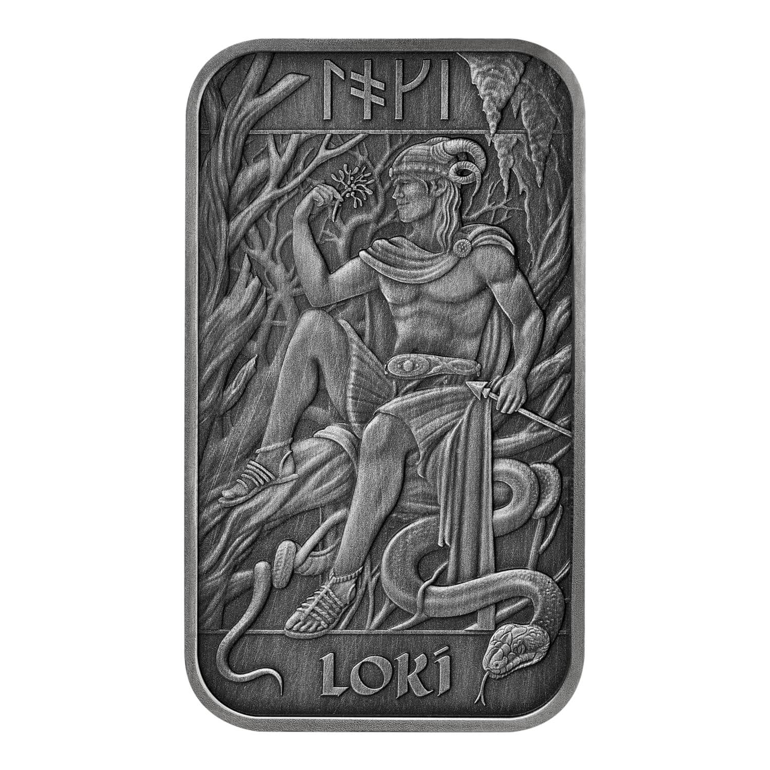 Royal Mint Loki 1oz Antiqued Silver Bar front image