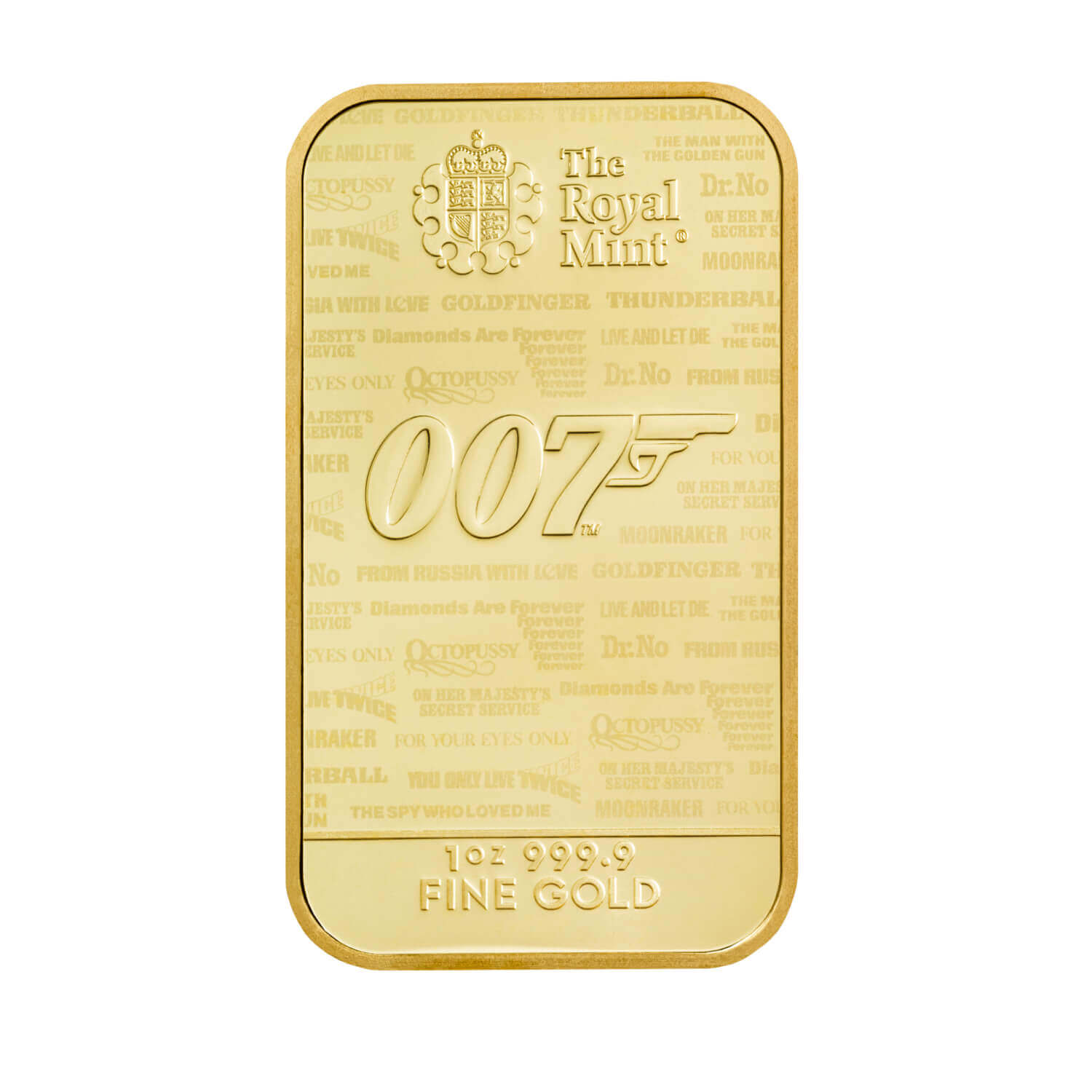 The Royal Mint James Bond 1oz Gold Bar front image