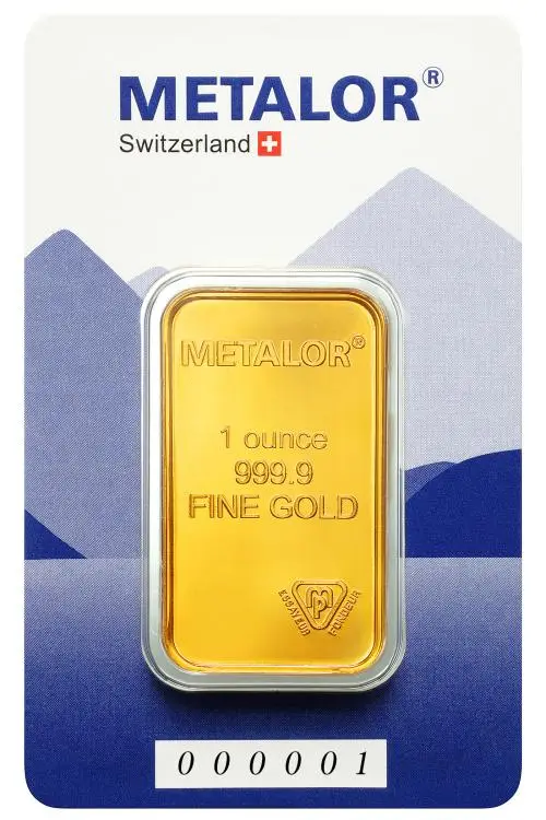 1oz Metalor Gold Bar front image