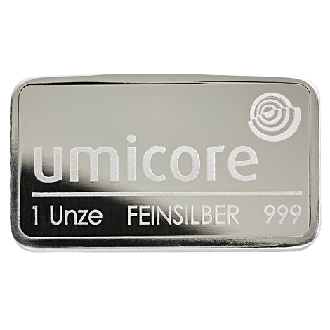 1oz Umicore Silver Bar front image