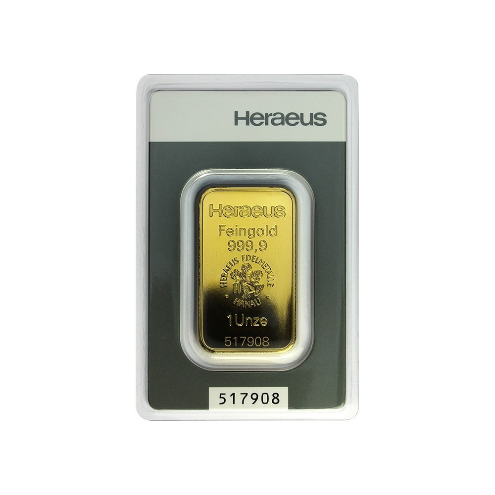 1oz Heraeus Gold Bar front image