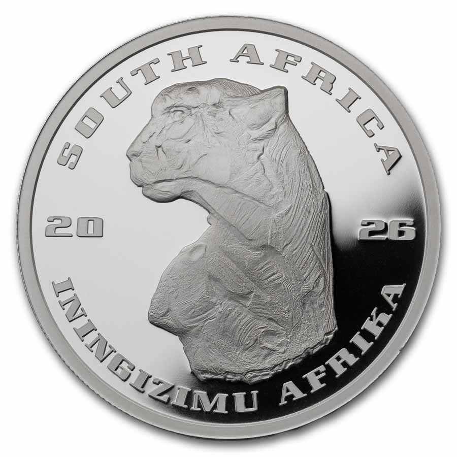 2026 2oz Silver The African Range Surveying Cheetah Proof Coin reverse